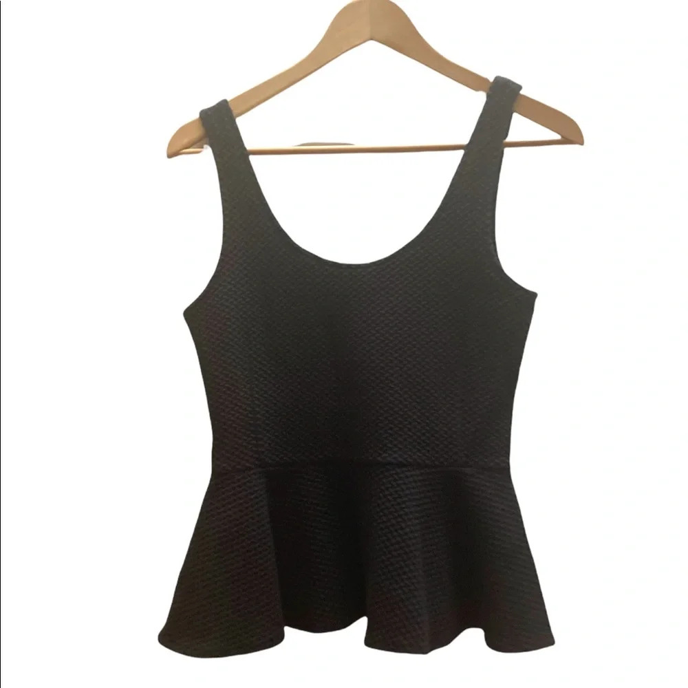 Ganni black waffle knit peplum tank top size S